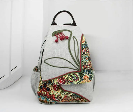 Floral Backpack with Ethnic Painting - Exclusive