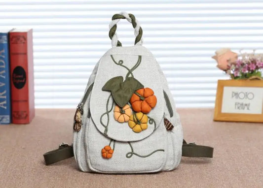 Colorful Flower Vintage Backpack with Braided Handle - Exclusive