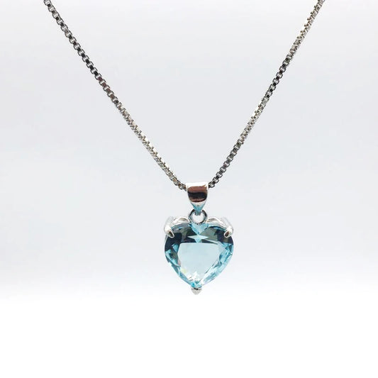 925 Sterling Silver Necklace with Sapphire Heart Pendant